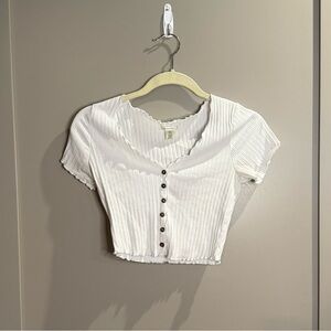 Bozzolo White Ribbed Crop Top with Buttons